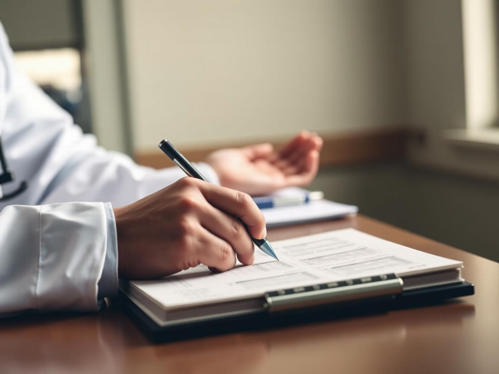 Doctor writing in a medical chart