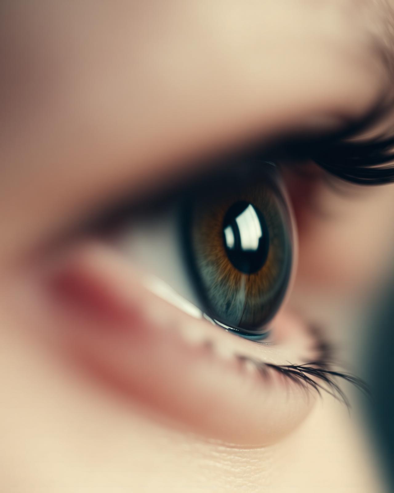 Macro close-up of a human eye with soft bokeh